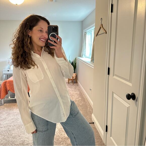 Athleta White Button Front Striped Back Long Sleeve Top Blouse Medium - Picture 2 of 16